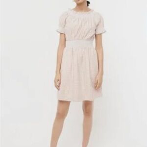 J.Crew Gingham, Puffed Sleeve Cream and Tan Poplin Dress, Small